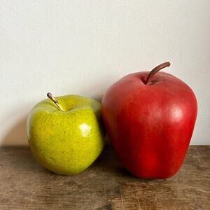 Vintage Oversized Decorative Apples, Set of 2 | Red and Green Apples | Farmhouse